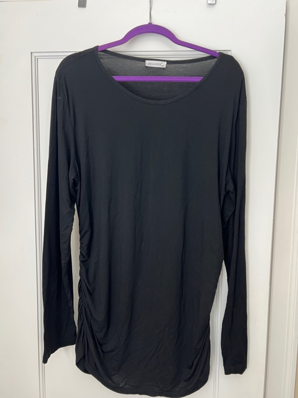 Maternity Black Long-Sleeve Scoop Neck Top with Side Ruching